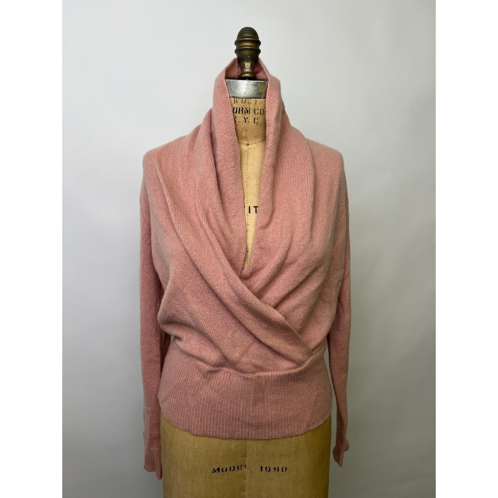 Ann Taylor Pink 100% Cashmere Wrap Front Shawl Collar Sweater Small NWT